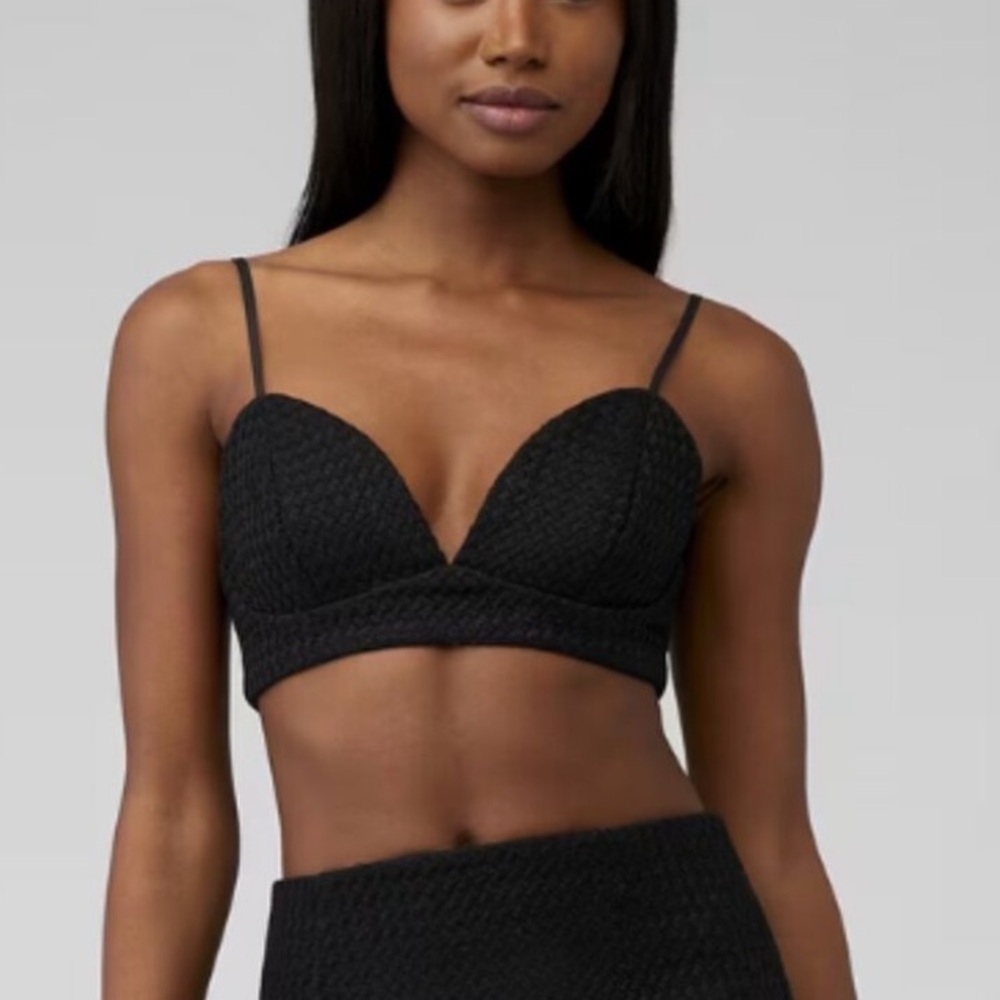 New! Bardot Black Boucle Bustier Woven Crop Top 51548